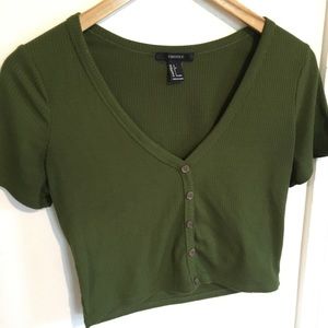 Olive Green Button Crop Top
